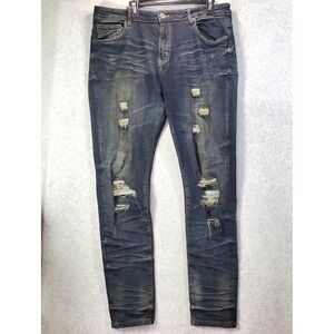 Crysp Denim Jeans Mens 38 Blue Distressed Slim Fit Ripped Stretch Designer Pants